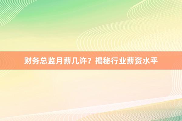 财务总监月薪几许？揭秘行业薪资水平